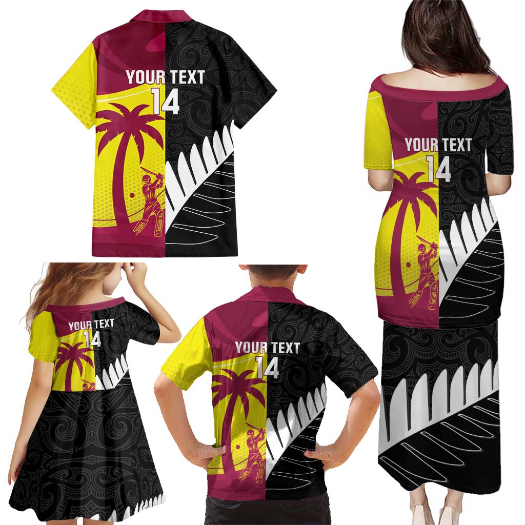 New Zealand and West Indies Cricket Custom Family Matching Puletasi and Hawaiian Shirt Black Cap Windies Together LT14 - Polynesian Pride