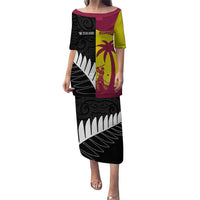 New Zealand and West Indies Cricket Custom Family Matching Puletasi and Hawaiian Shirt Black Cap Windies Together LT14 Mom's Dress Black - Polynesian Pride