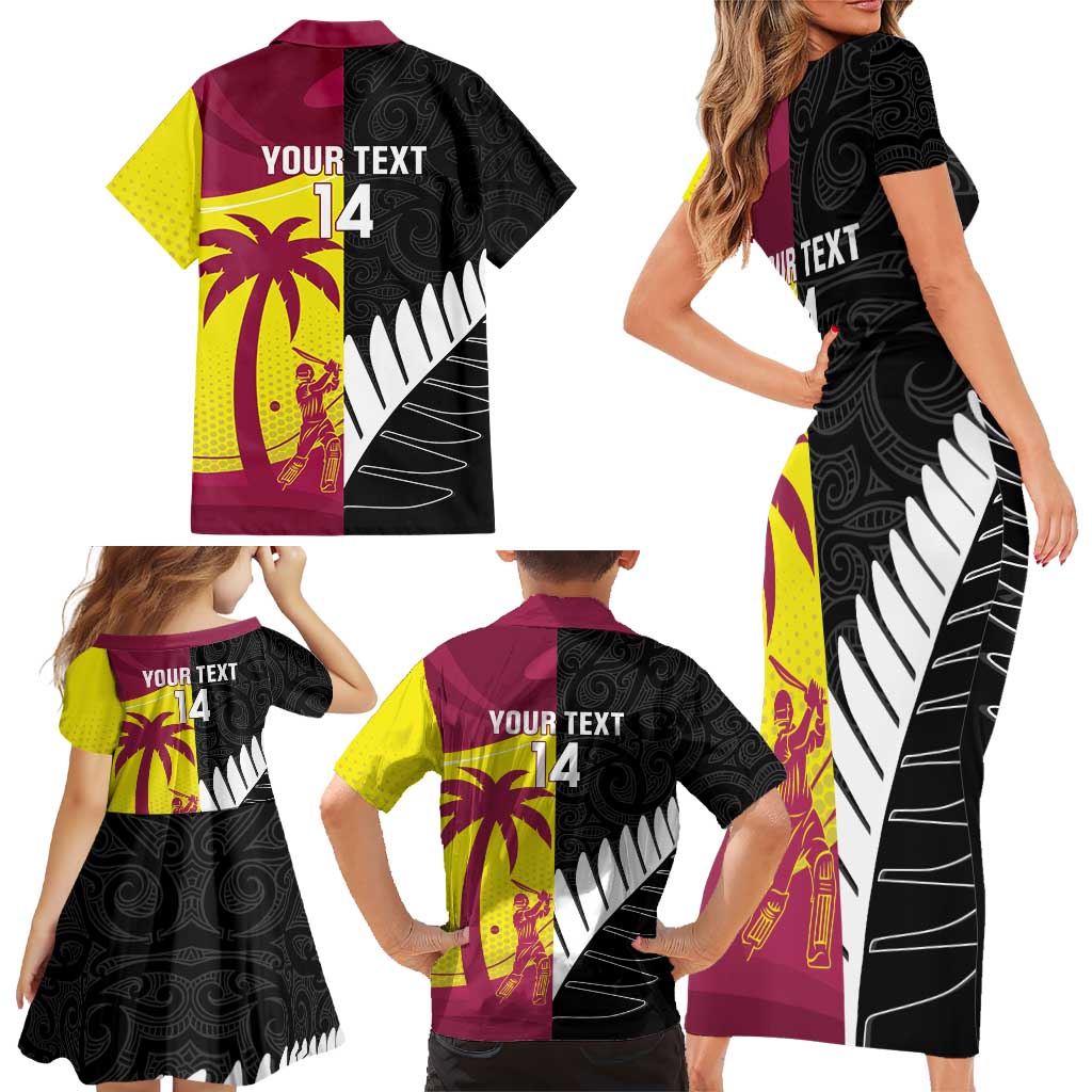 New Zealand and West Indies Cricket Custom Family Matching Short Sleeve Bodycon Dress and Hawaiian Shirt Black Cap Windies Together LT14 - Polynesian Pride