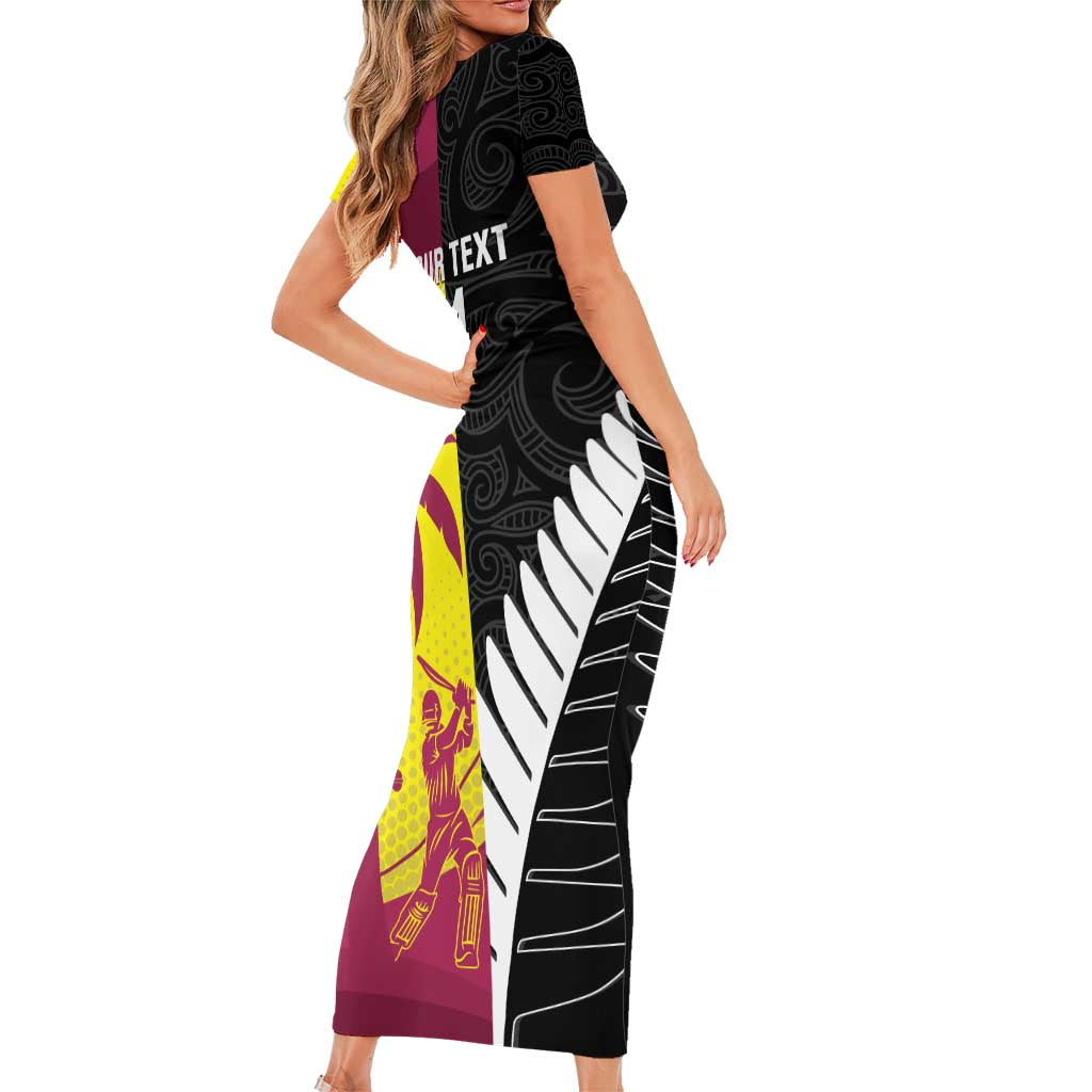 New Zealand and West Indies Cricket Custom Family Matching Short Sleeve Bodycon Dress and Hawaiian Shirt Black Cap Windies Together LT14 - Polynesian Pride
