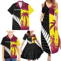 New Zealand and West Indies Cricket Custom Family Matching Summer Maxi Dress and Hawaiian Shirt Black Cap Windies Together LT14 - Polynesian Pride