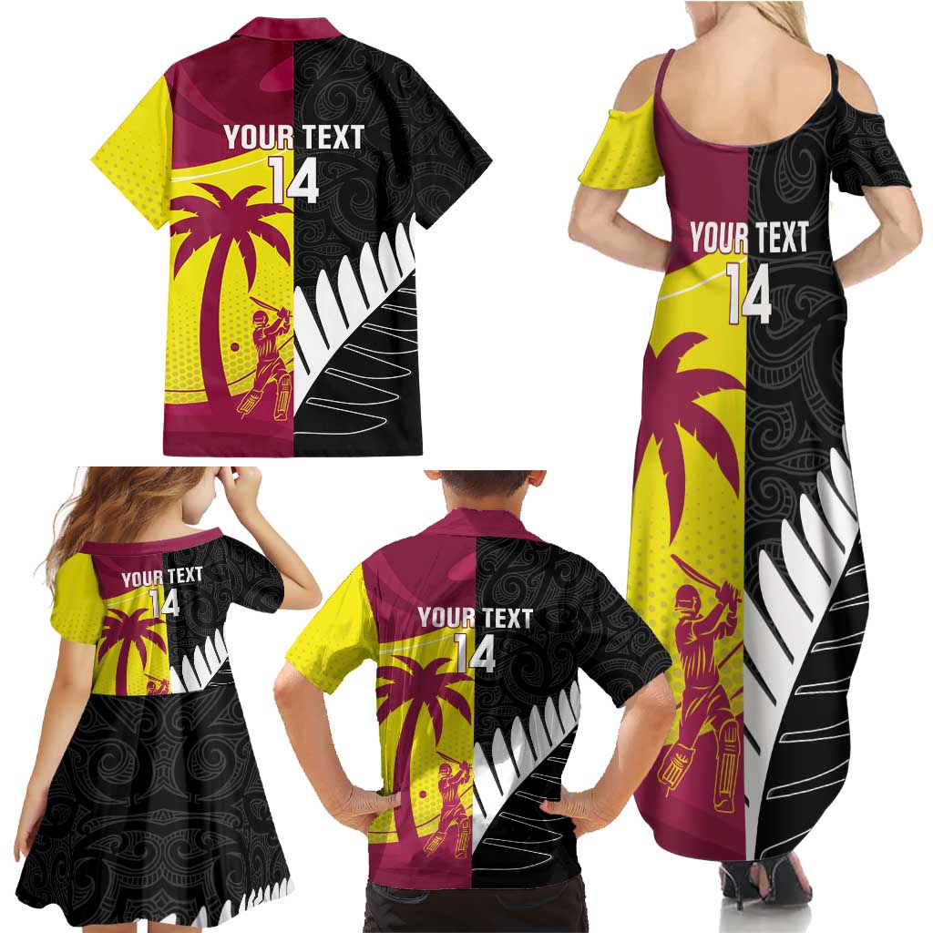 New Zealand and West Indies Cricket Custom Family Matching Summer Maxi Dress and Hawaiian Shirt Black Cap Windies Together LT14 - Polynesian Pride