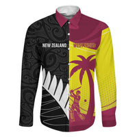 New Zealand and West Indies Cricket Custom Family Matching Summer Maxi Dress and Hawaiian Shirt Black Cap Windies Together LT14 Dad's Shirt - Long Sleeve Black - Polynesian Pride