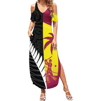 New Zealand and West Indies Cricket Custom Family Matching Summer Maxi Dress and Hawaiian Shirt Black Cap Windies Together LT14 Mom's Dress Black - Polynesian Pride