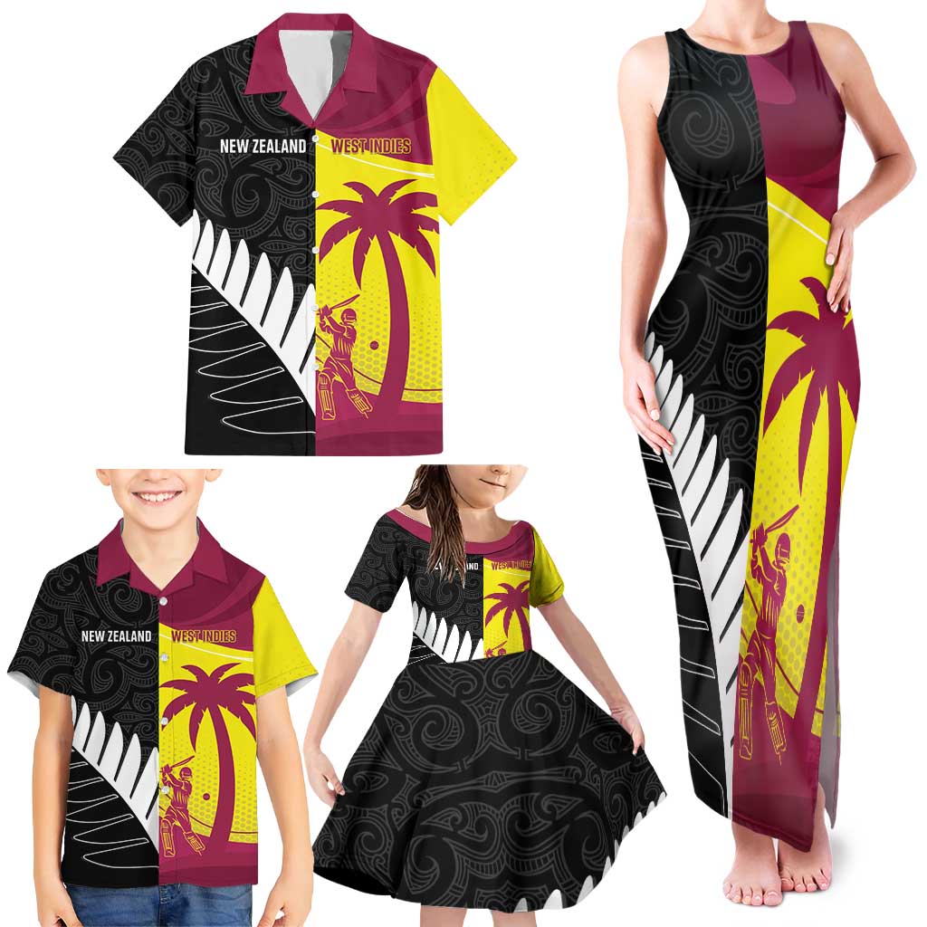 New Zealand and West Indies Cricket Custom Family Matching Tank Maxi Dress and Hawaiian Shirt Black Cap Windies Together LT14 - Polynesian Pride