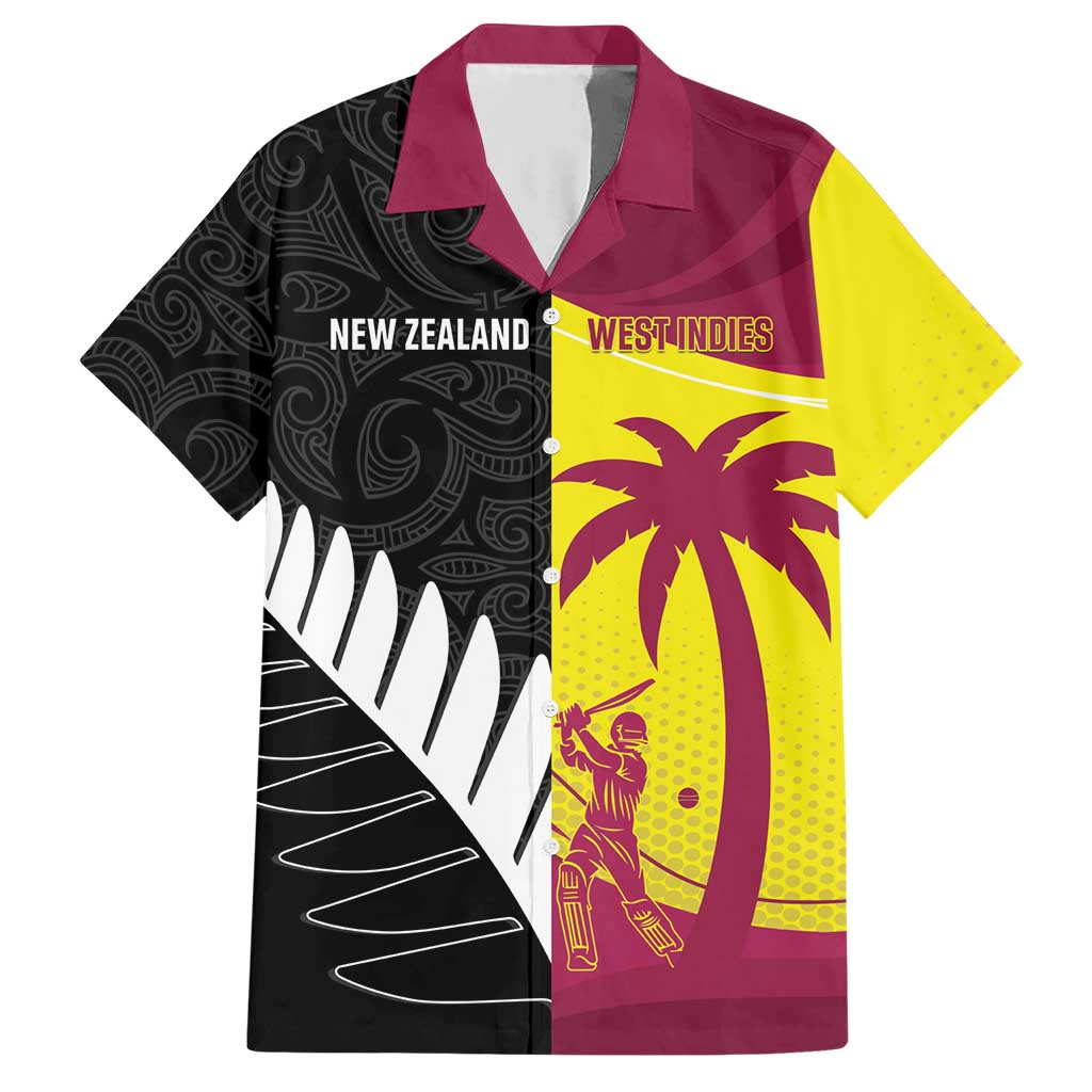 New Zealand and West Indies Cricket Custom Hawaiian Shirt Black Cap Windies Together - Polynesian Pride