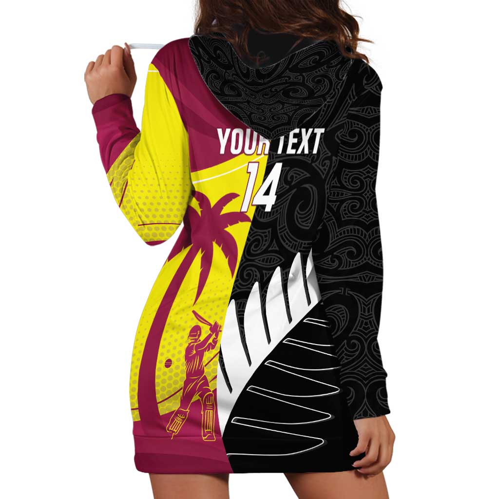New Zealand and West Indies Cricket Custom Hoodie Dress Black Cap Windies Together LT14 - Polynesian Pride