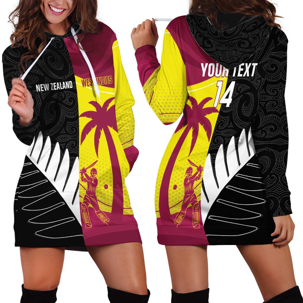 New Zealand and West Indies Cricket Custom Hoodie Dress Black Cap Windies Together LT14 - Polynesian Pride