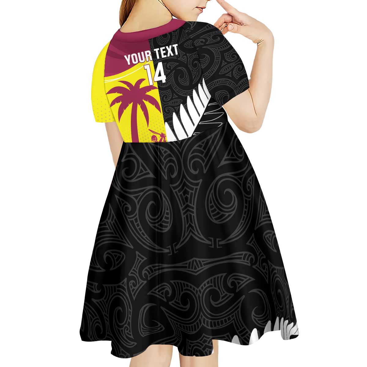 New Zealand and West Indies Cricket Custom Kid Short Sleeve Dress Black Cap Windies Together LT14 - Polynesian Pride