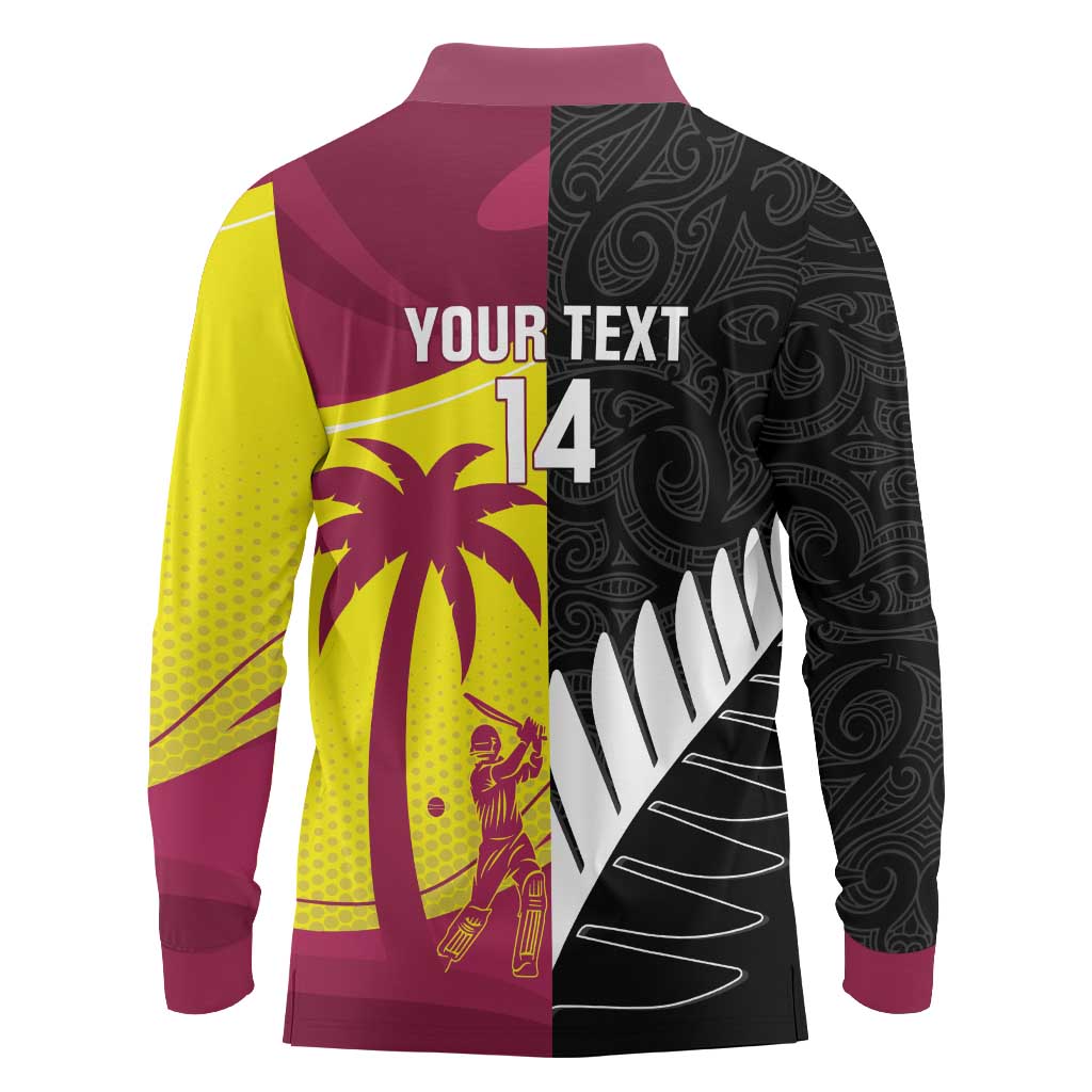 New Zealand and West Indies Cricket Custom Long Sleeve Polo Shirt Black Cap Windies Together LT14 - Polynesian Pride