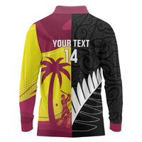 New Zealand and West Indies Cricket Custom Long Sleeve Polo Shirt Black Cap Windies Together LT14 - Polynesian Pride