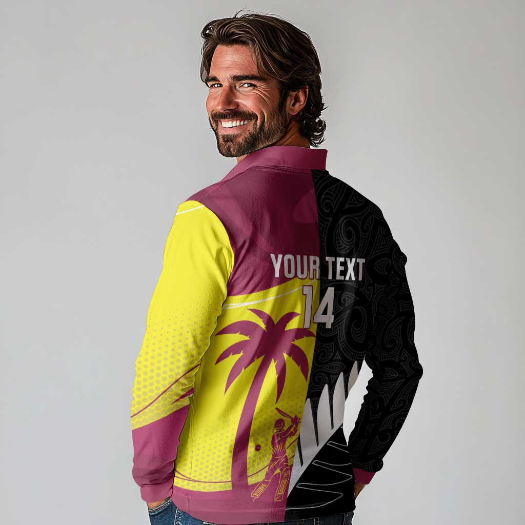 New Zealand and West Indies Cricket Custom Long Sleeve Polo Shirt Black Cap Windies Together LT14 - Polynesian Pride