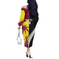 New Zealand and West Indies Cricket Custom Off The Shoulder Long Sleeve Dress Black Cap Windies Together LT14 - Polynesian Pride