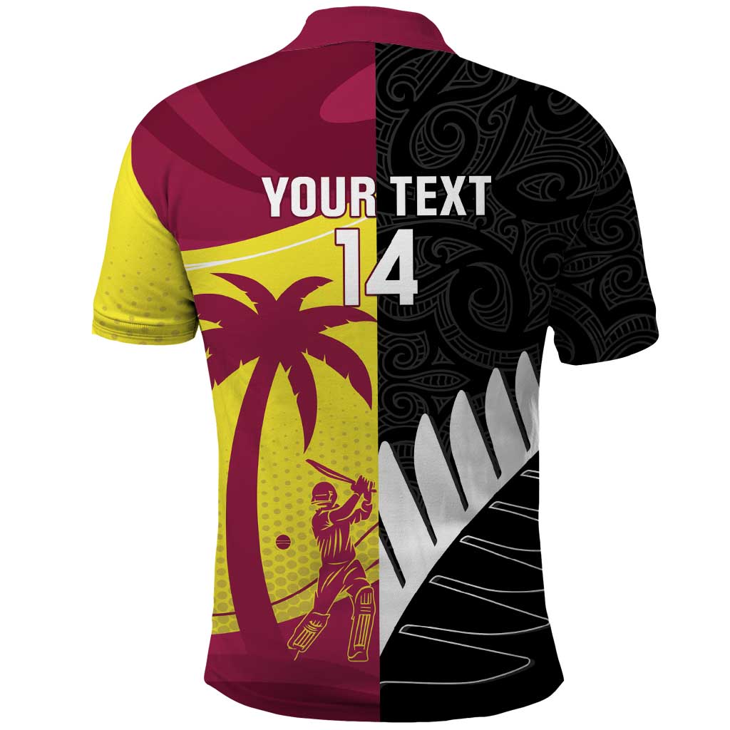 New Zealand and West Indies Cricket Custom Polo Shirt Black Cap Windies Together - Polynesian Pride