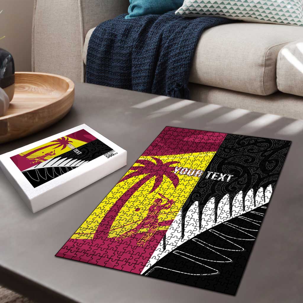 New Zealand and West Indies Cricket Custom Puzzle Black Cap Windies Together - Polynesian Pride