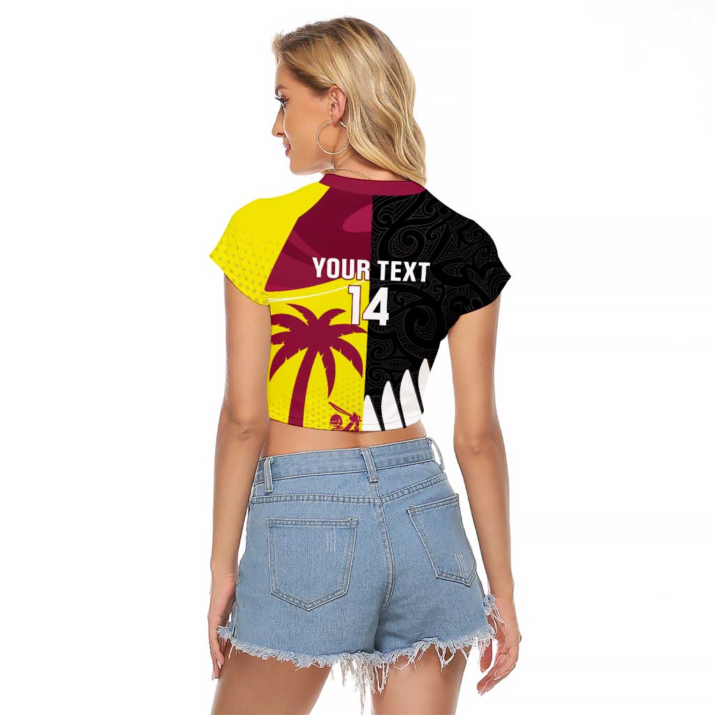 New Zealand and West Indies Cricket Custom Raglan Cropped T Shirt Black Cap Windies Together LT14 - Polynesian Pride