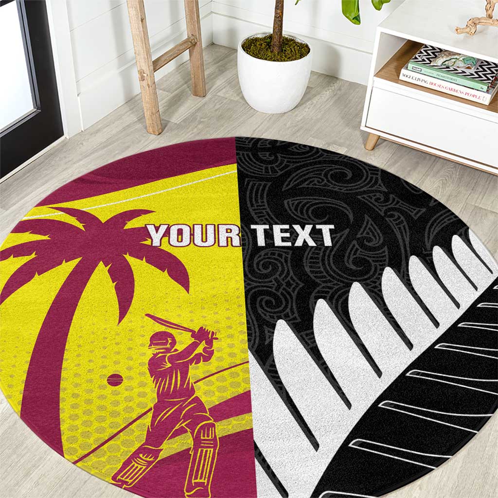 New Zealand and West Indies Cricket Custom Round Carpet Black Cap Windies Together - Polynesian Pride