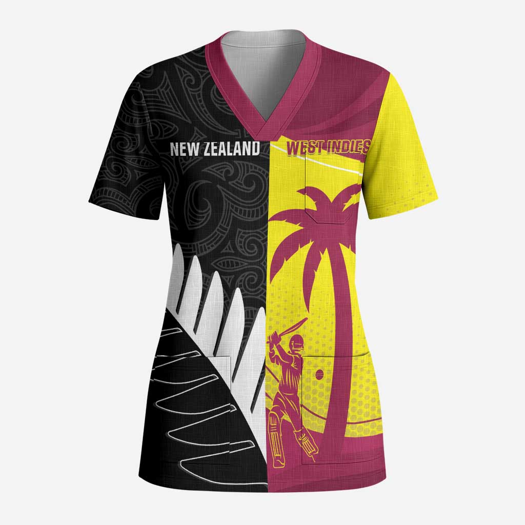 New Zealand and West Indies Cricket Custom Scrub Top Black Cap Windies Together LT14 Adult Black - Polynesian Pride