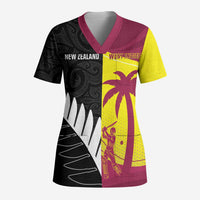 New Zealand and West Indies Cricket Custom Scrub Top Black Cap Windies Together LT14 Adult Black - Polynesian Pride