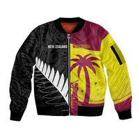 New Zealand and West Indies Cricket Custom Sleeve Zip Bomber Jacket Black Cap Windies Together LT14 Unisex Black - Polynesian Pride