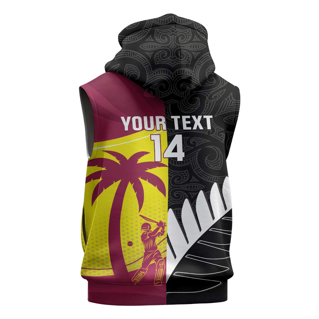 New Zealand and West Indies Cricket Custom Sleeveless Hoodie Black Cap Windies Together LT14 - Polynesian Pride