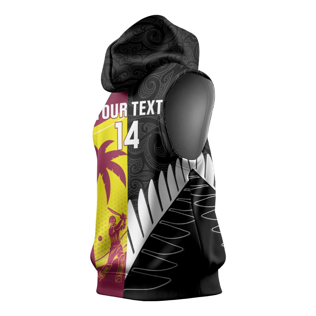 New Zealand and West Indies Cricket Custom Sleeveless Hoodie Black Cap Windies Together LT14 - Polynesian Pride
