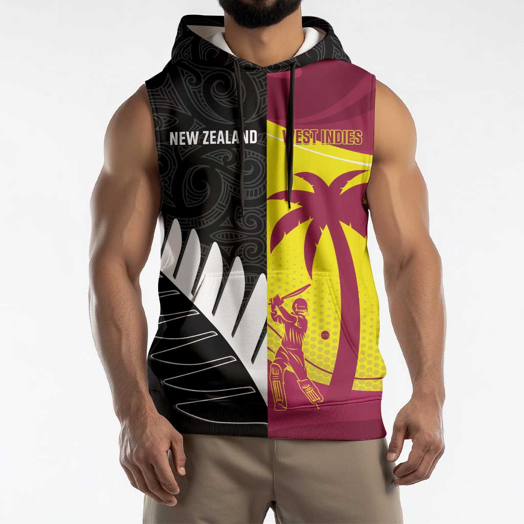 New Zealand and West Indies Cricket Custom Sleeveless Hoodie Black Cap Windies Together LT14 - Polynesian Pride