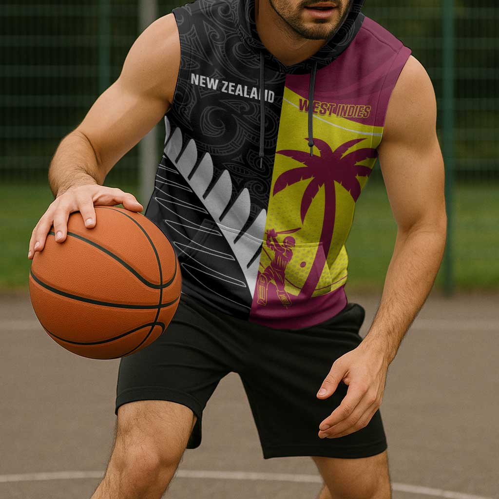 New Zealand and West Indies Cricket Custom Sleeveless Hoodie Black Cap Windies Together LT14 - Polynesian Pride