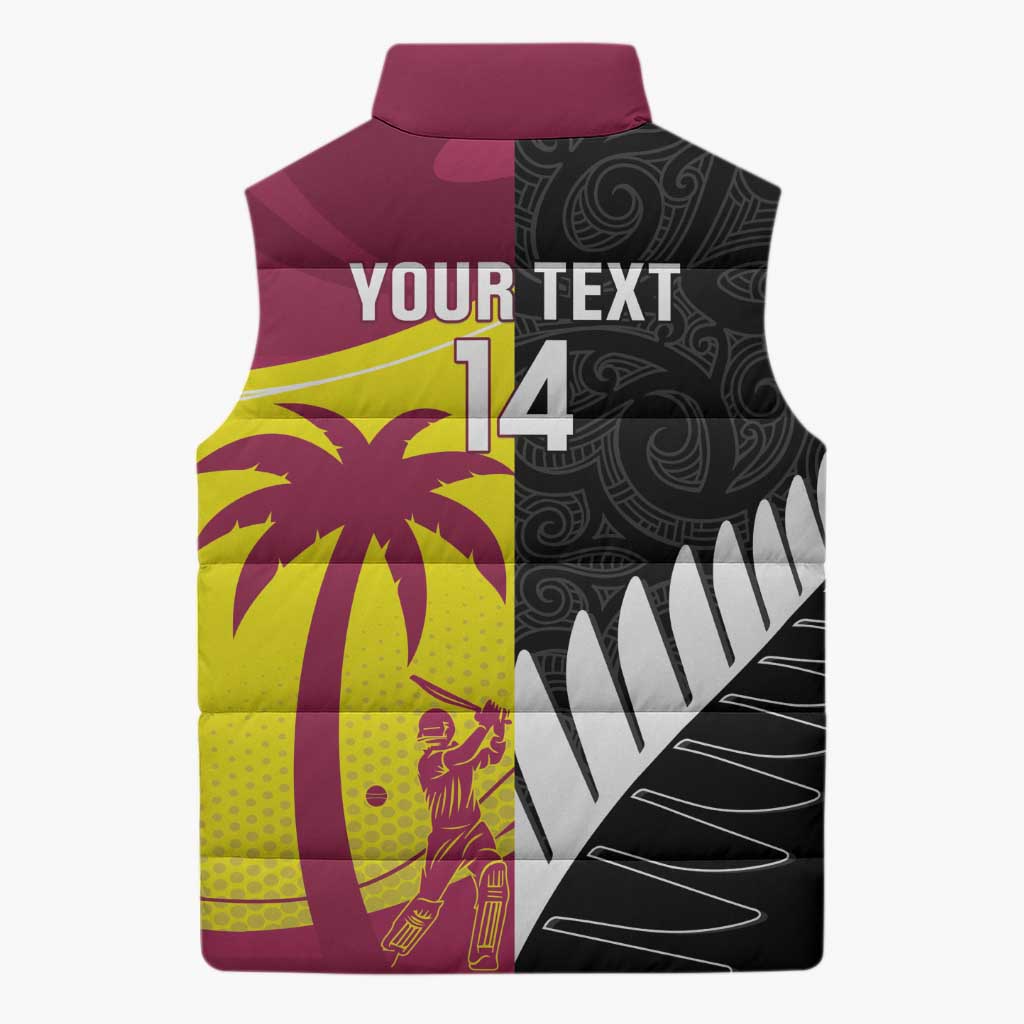 New Zealand and West Indies Cricket Custom Sleeveless Puffer Jacket Black Cap Windies Together - Polynesian Pride