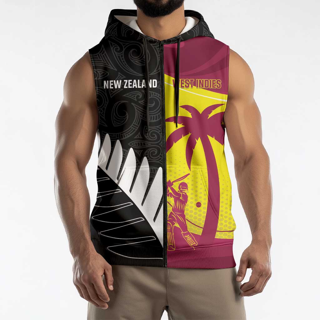 New Zealand and West Indies Cricket Custom Sleeveless Zip Hoodie Black Cap Windies Together LT14 - Polynesian Pride