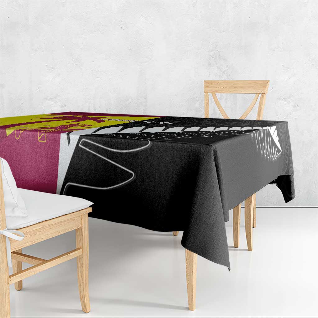 New Zealand and West Indies Cricket Custom Tablecloth Black Cap Windies Together - Polynesian Pride