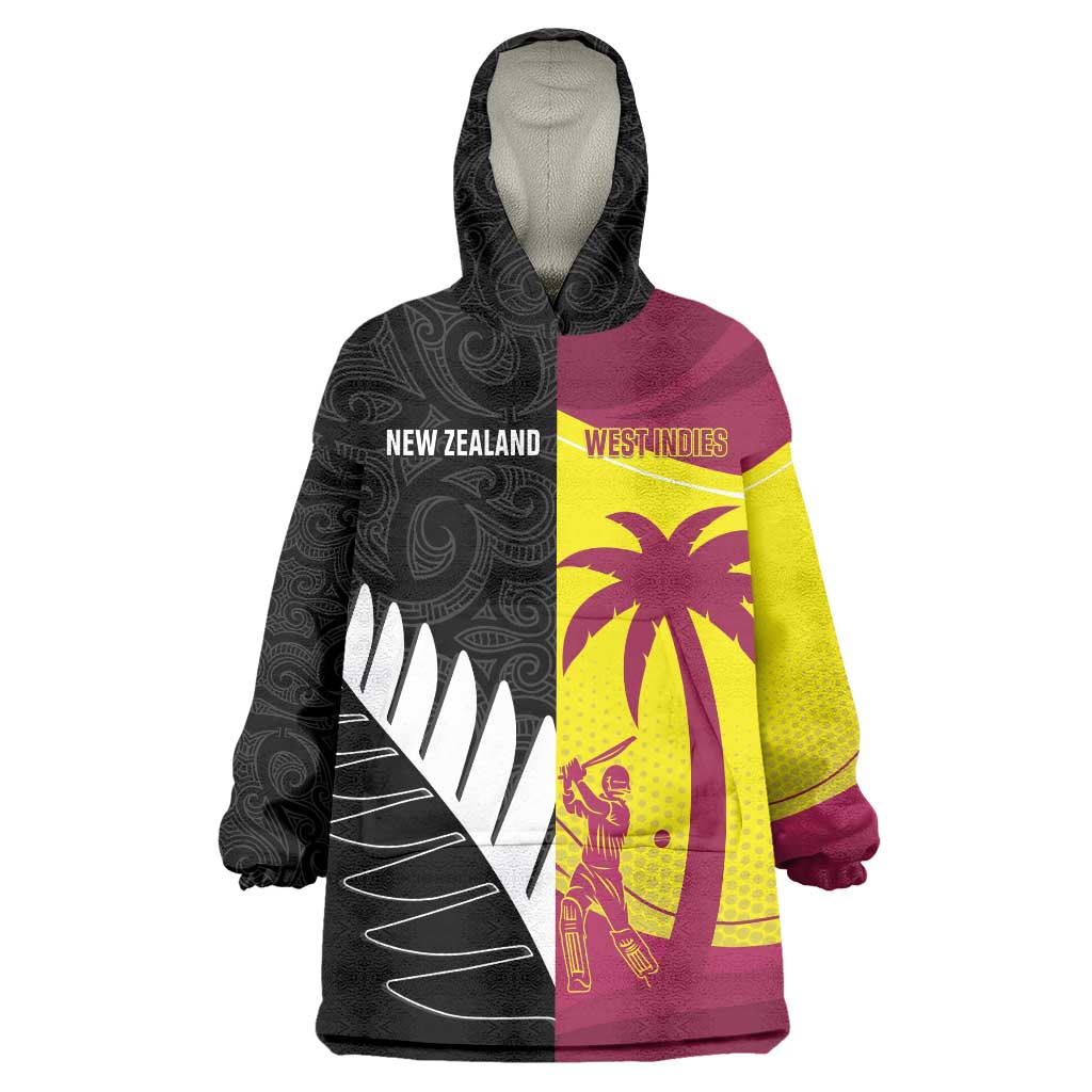 New Zealand and West Indies Cricket Custom Wearable Blanket Hoodie Black Cap Windies Together LT14 One Size Black - Polynesian Pride