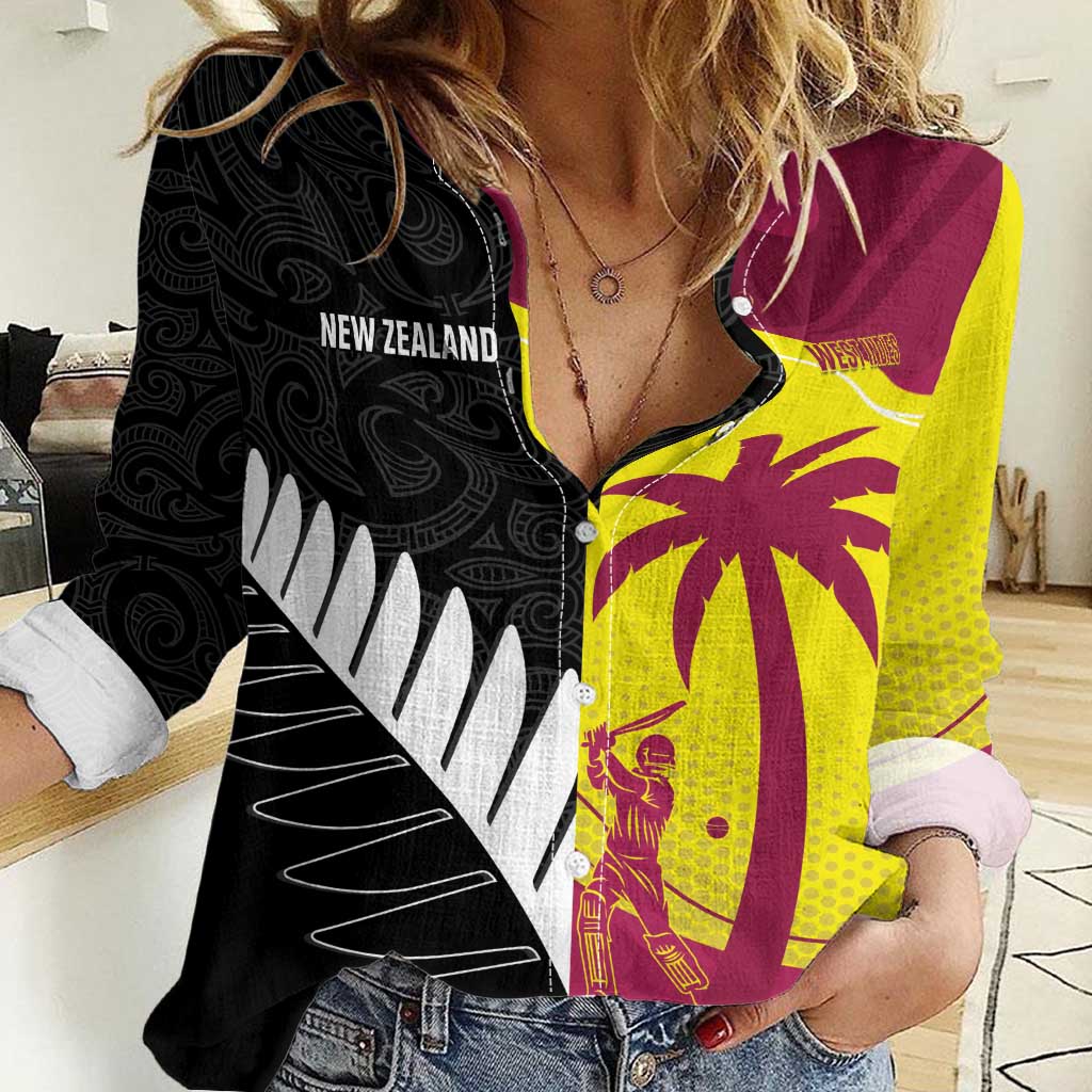 New Zealand and West Indies Cricket Custom Women Casual Shirt Black Cap Windies Together - Polynesian Pride