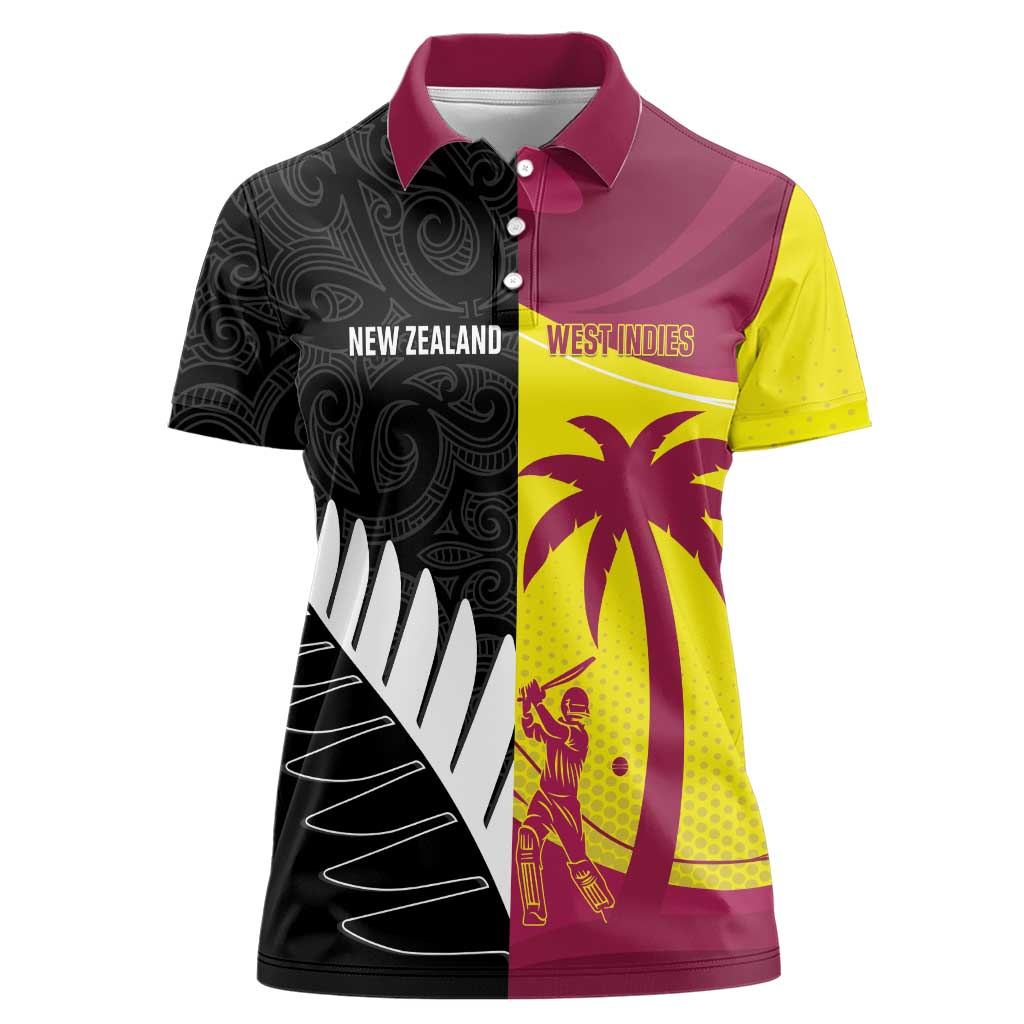 New Zealand and West Indies Cricket Custom Women Polo Shirt Black Cap Windies Together LT14 Female Black - Polynesian Pride