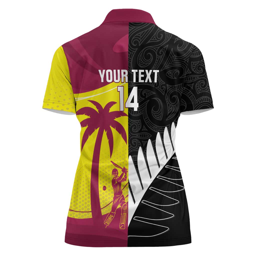 New Zealand and West Indies Cricket Custom Women Polo Shirt Black Cap Windies Together LT14 - Polynesian Pride