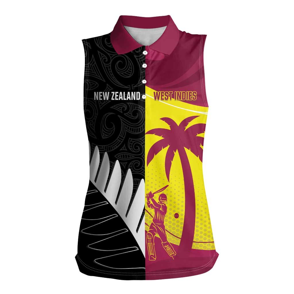 New Zealand and West Indies Cricket Custom Women Sleeveless Polo Shirt Black Cap Windies Together LT14 Female Black - Polynesian Pride