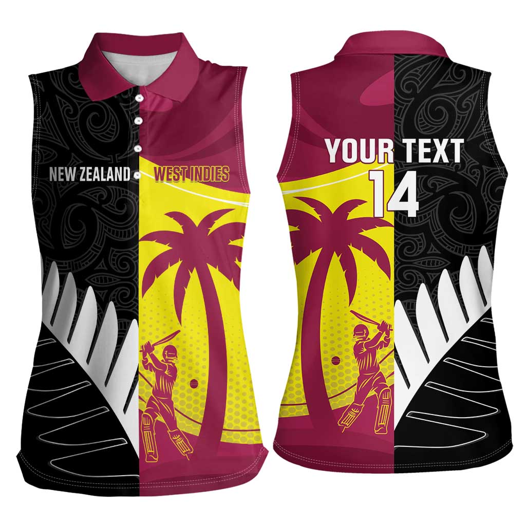 New Zealand and West Indies Cricket Custom Women Sleeveless Polo Shirt Black Cap Windies Together LT14 - Polynesian Pride