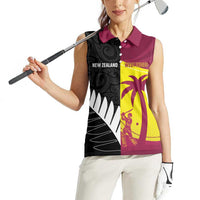 New Zealand and West Indies Cricket Custom Women Sleeveless Polo Shirt Black Cap Windies Together LT14 - Polynesian Pride