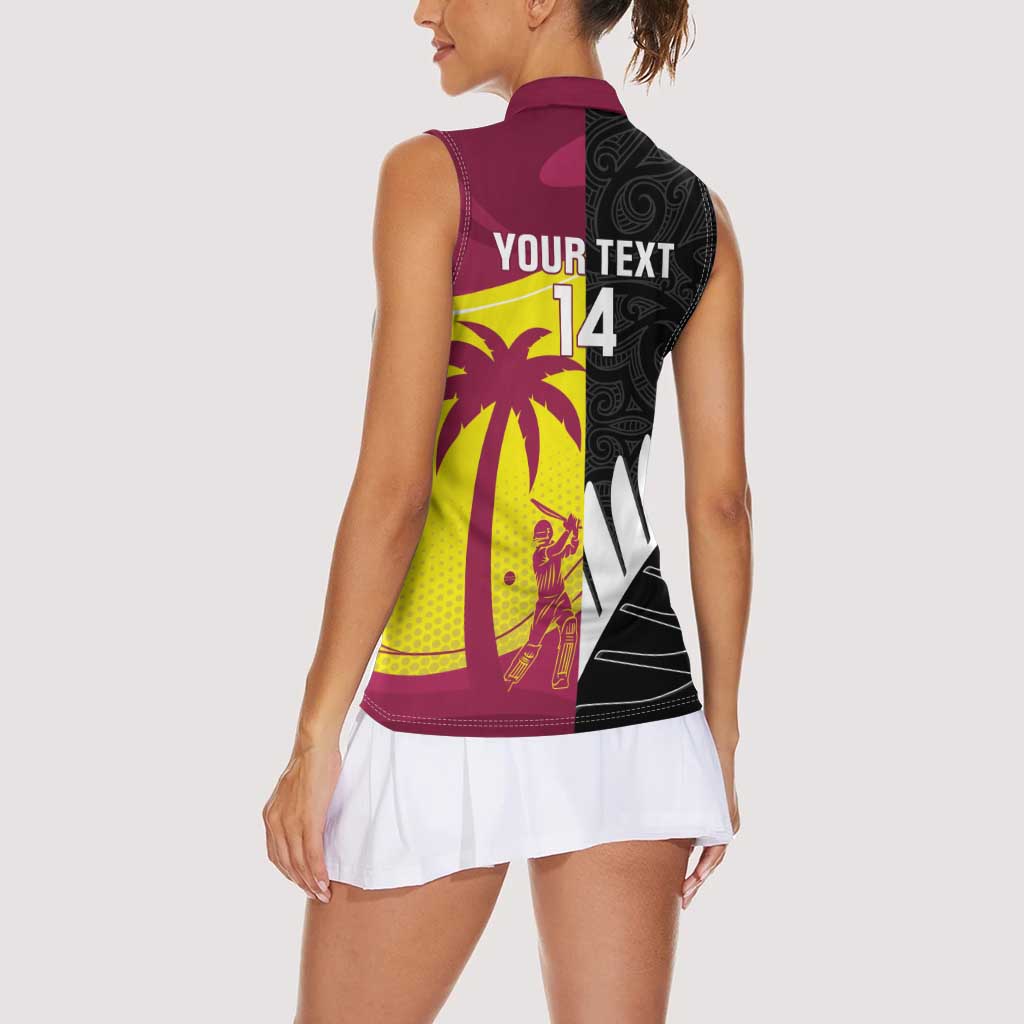 New Zealand and West Indies Cricket Custom Women Sleeveless Polo Shirt Black Cap Windies Together LT14 - Polynesian Pride