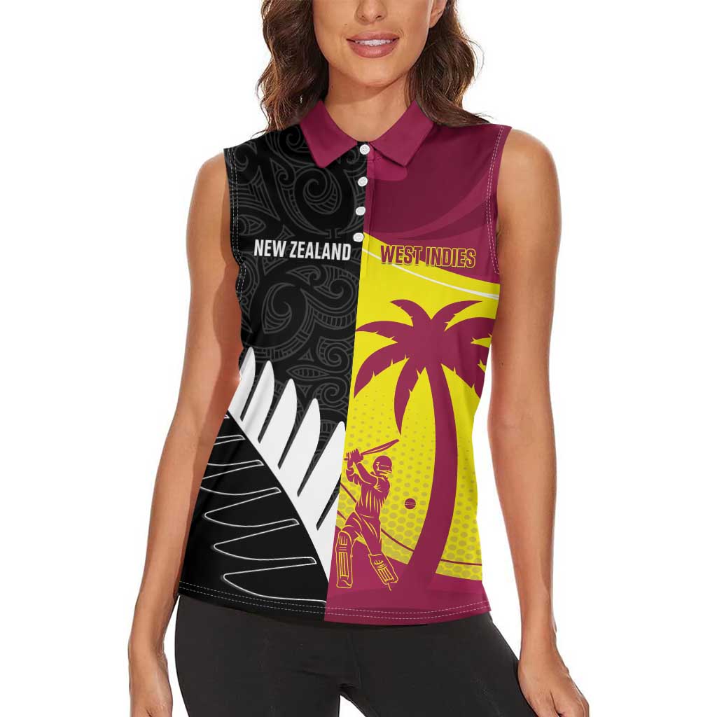 New Zealand and West Indies Cricket Custom Women Sleeveless Polo Shirt Black Cap Windies Together LT14 - Polynesian Pride