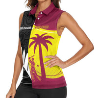 New Zealand and West Indies Cricket Custom Women Sleeveless Polo Shirt Black Cap Windies Together LT14 - Polynesian Pride