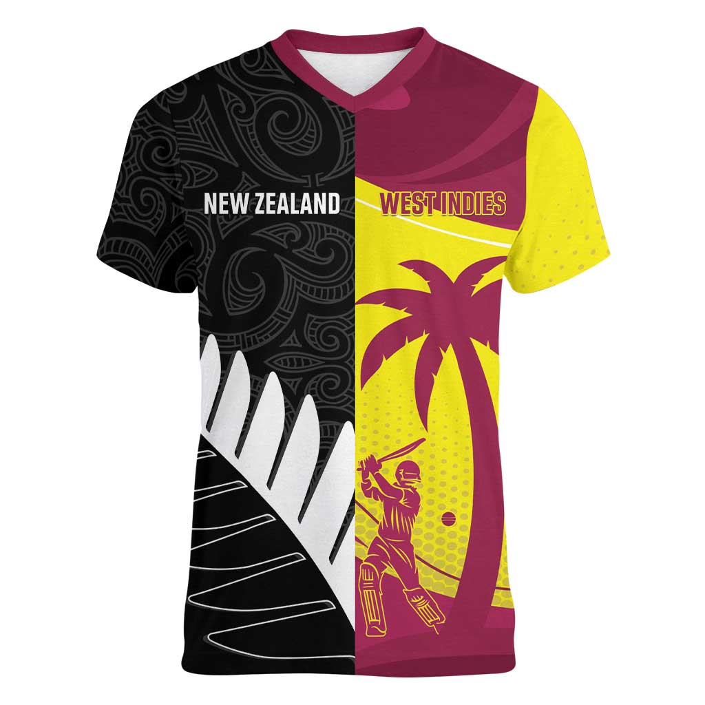 New Zealand and West Indies Cricket Custom Women V-Neck T-Shirt Black Cap Windies Together LT14 Female Black - Polynesian Pride