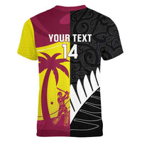New Zealand and West Indies Cricket Custom Women V-Neck T-Shirt Black Cap Windies Together LT14 - Polynesian Pride