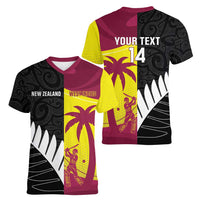 New Zealand and West Indies Cricket Custom Women V-Neck T-Shirt Black Cap Windies Together LT14 - Polynesian Pride