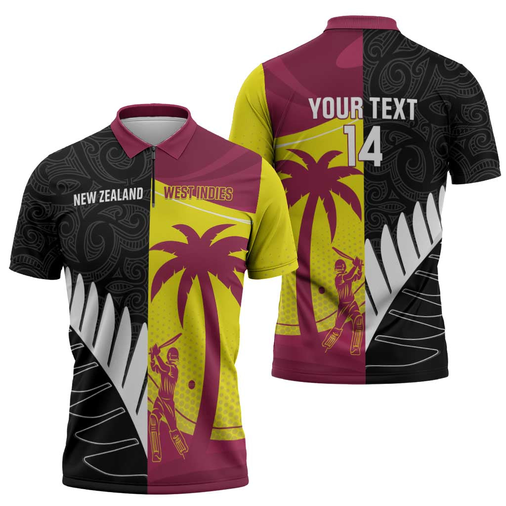 New Zealand and West Indies Cricket Custom Zipper Polo Shirt Black Cap Windies Together LT14 - Polynesian Pride