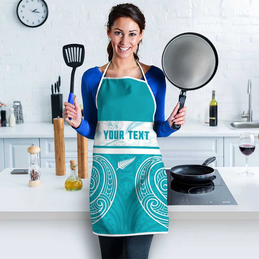 New Zealand Silver Fern Cricket Custom Apron Black Cap Teal Maori Pattern - Polynesian Pride