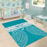 New Zealand Silver Fern Cricket Custom Area Rug Black Cap Teal Maori Pattern - Polynesian Pride