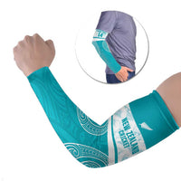 New Zealand Silver Fern Cricket Custom Arm Sleeves Black Cap Teal Maori Pattern - Polynesian Pride