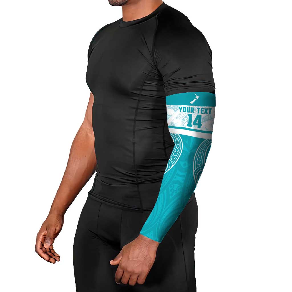 New Zealand Silver Fern Cricket Custom Arm Sleeves Black Cap Teal Maori Pattern - Polynesian Pride