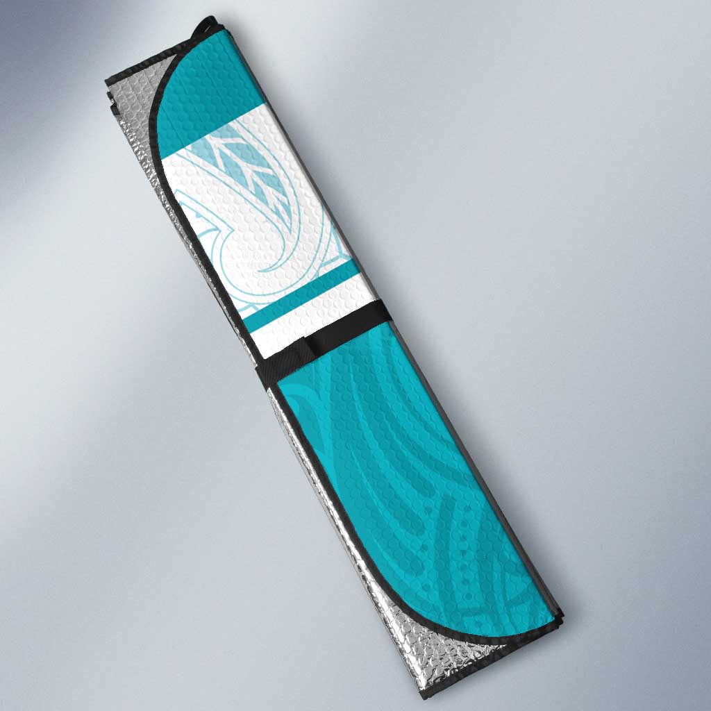 New Zealand Silver Fern Cricket Custom Auto Sun Shade Black Cap Teal Maori Pattern - Polynesian Pride